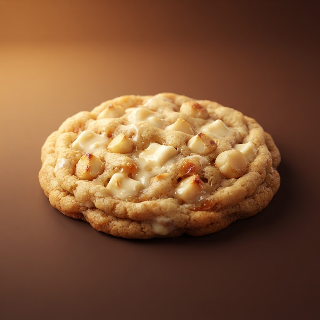 Pudgy white-chocolate macadamia kookie loaded with toasted nut pieces